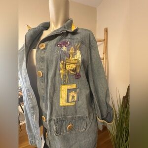 Nancy Bolen City Girl denim Italian themed jacket size 12 VINTAGE